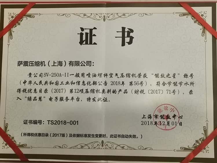 薩震節能空壓機能效之星